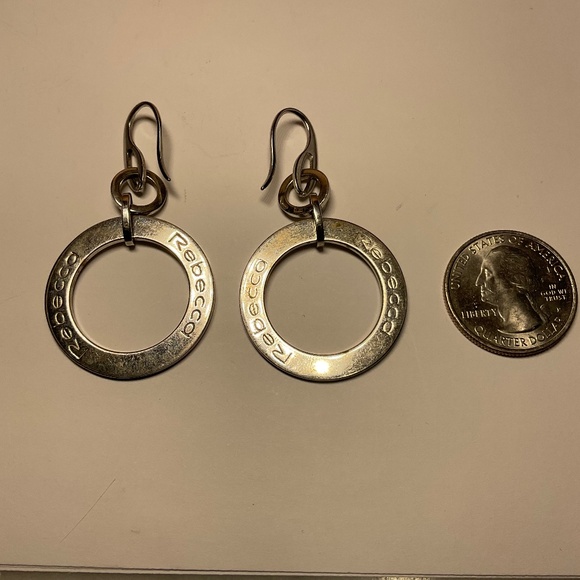 Vintage Sterling Silver Rebecca Hoop Dangle Earrings. 2.25 inches long - Picture 2 of 6